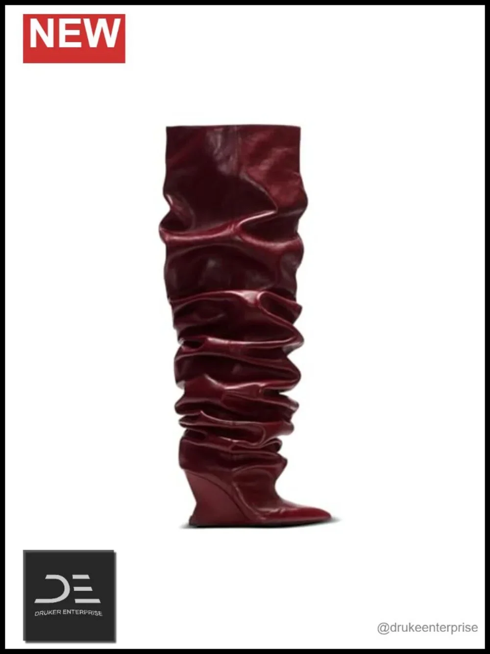 Wedge Heel Ruched Over the Knee Boots for Women Wide Calf Pointed Toe